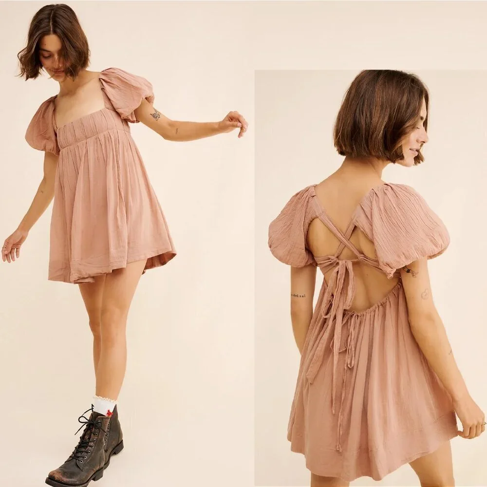 NWT New Free People Marina Mini Light Brown Cotton Dress Size XS